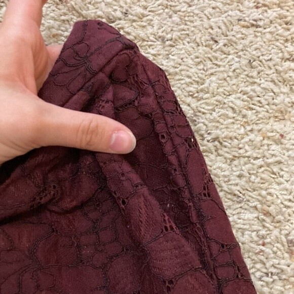 Zara Womens Lace floral Culottes Trousers Pants Wide Leg Burgundy Medium - Picture 4 of 5